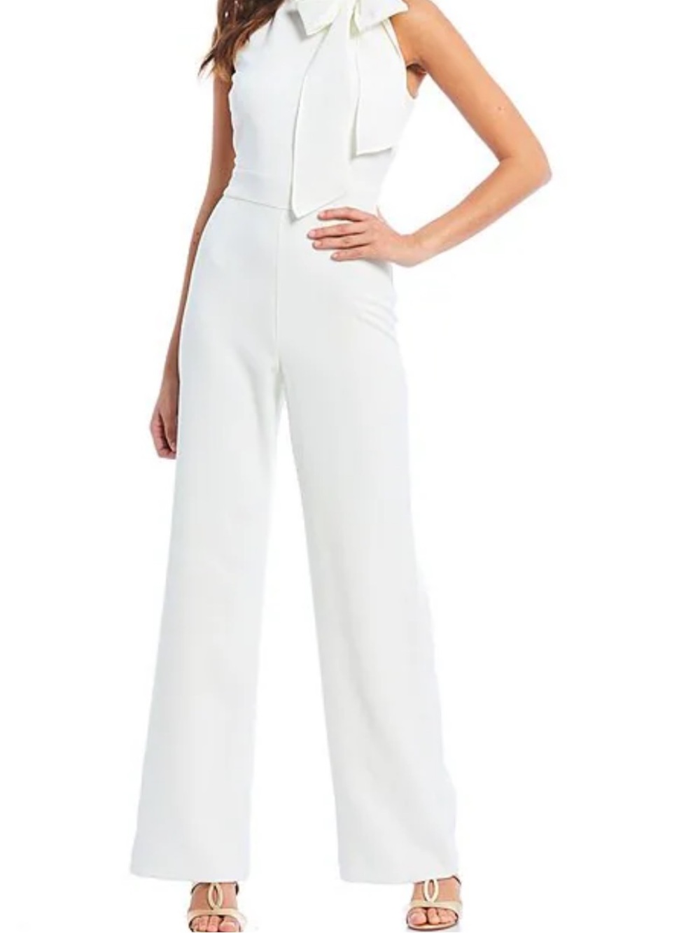 Vince Camuto Ivory Halter Tie-Neck Wide-Leg Jumpsuit Women Size 6